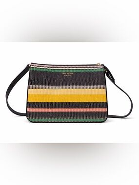 kate spade Black Multicolor Striped Woven Pouch